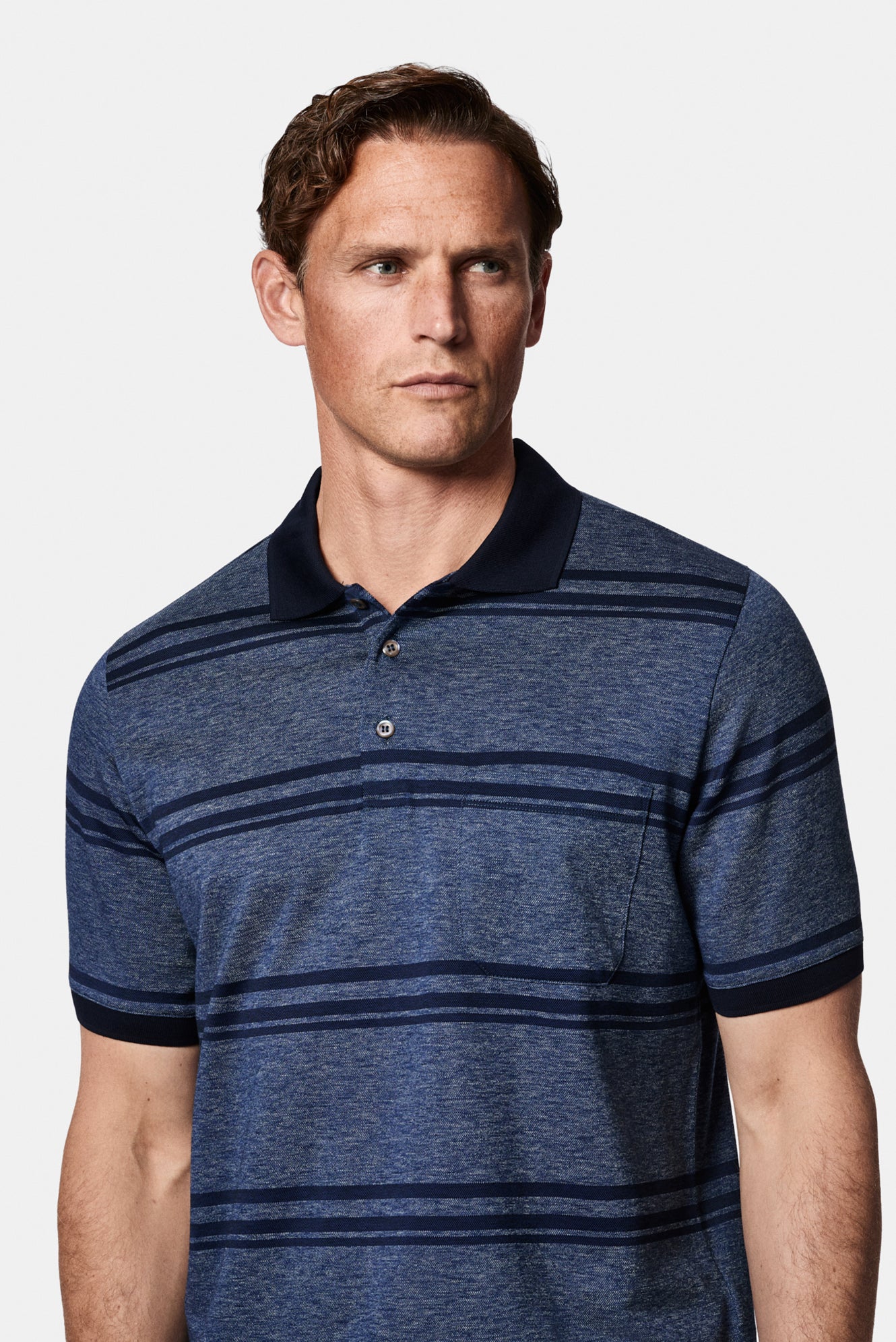 Açık Lacivert Regular Fit Çizgili Cepli Merserize %100 Pamuk Düğmeli Polo Yaka T-shirt