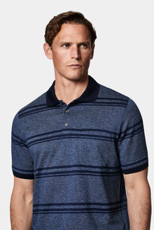 Açık Lacivert Regular Fit Çizgili Cepli Merserize %100 Pamuk Düğmeli Polo Yaka T-shirt
