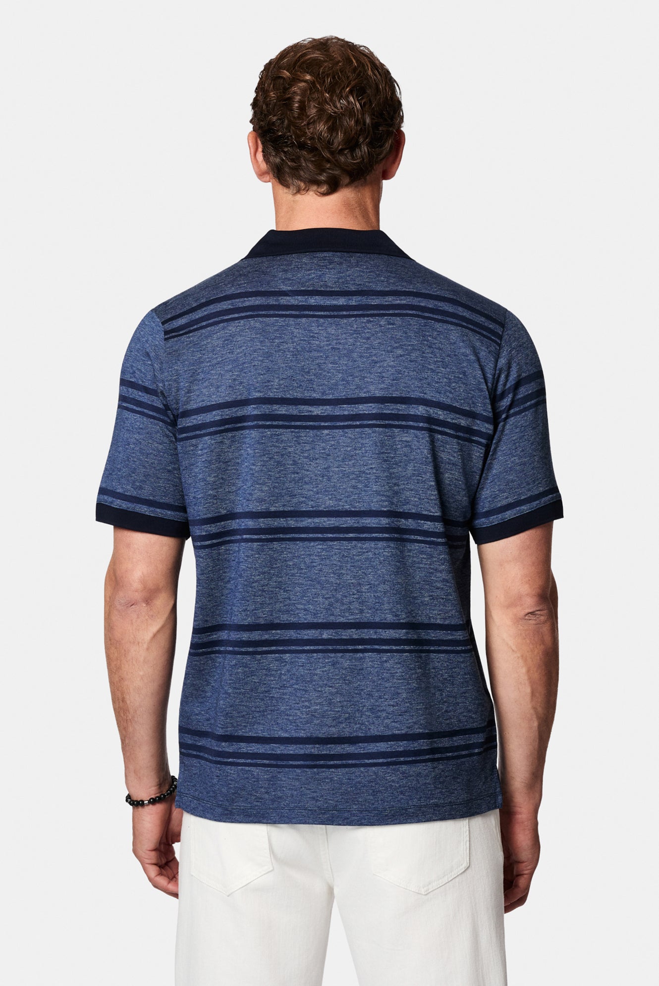 Açık Lacivert Regular Fit Çizgili Cepli Merserize %100 Pamuk Düğmeli Polo Yaka T-shirt