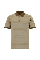 Orta Bej Regular Fit Çizgili Cepli Merserize Pamuk Polo Yaka T-shirt