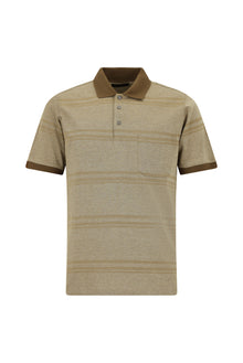 Orta Bej Regular Fit Çizgili Cepli Merserize Pamuk Polo Yaka T-shirt