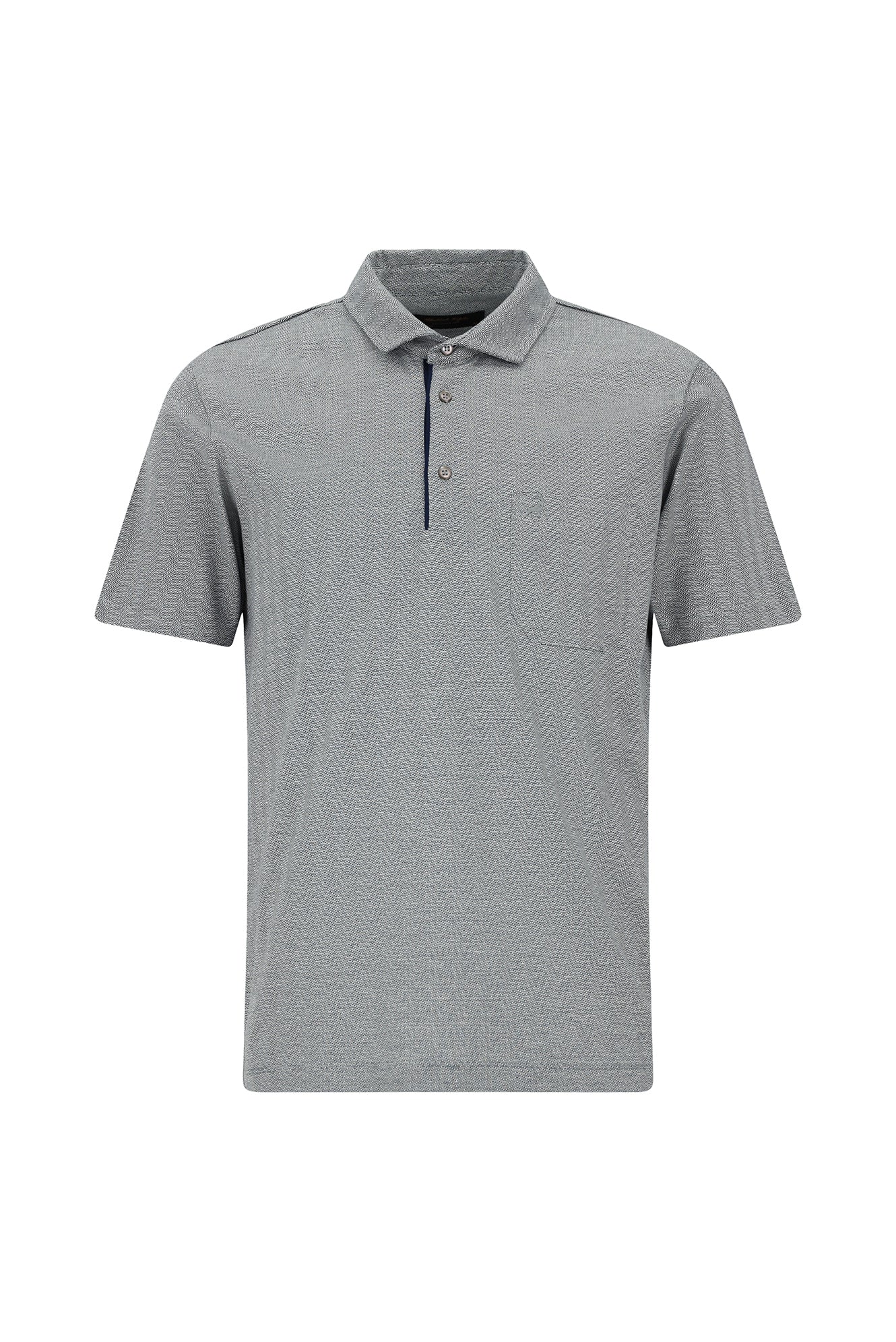 Orta Gri Regular Fit Çizgili Nakışlı Cepli Merserize Pamuk Polo Yaka T-shirt