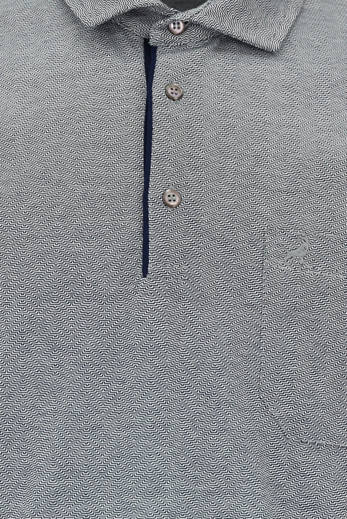 Orta Gri Regular Fit Çizgili Nakışlı Cepli Merserize Pamuk Polo Yaka T-shirt