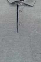 Orta Gri Regular Fit Çizgili Nakışlı Cepli Merserize Pamuk Polo Yaka T-shirt