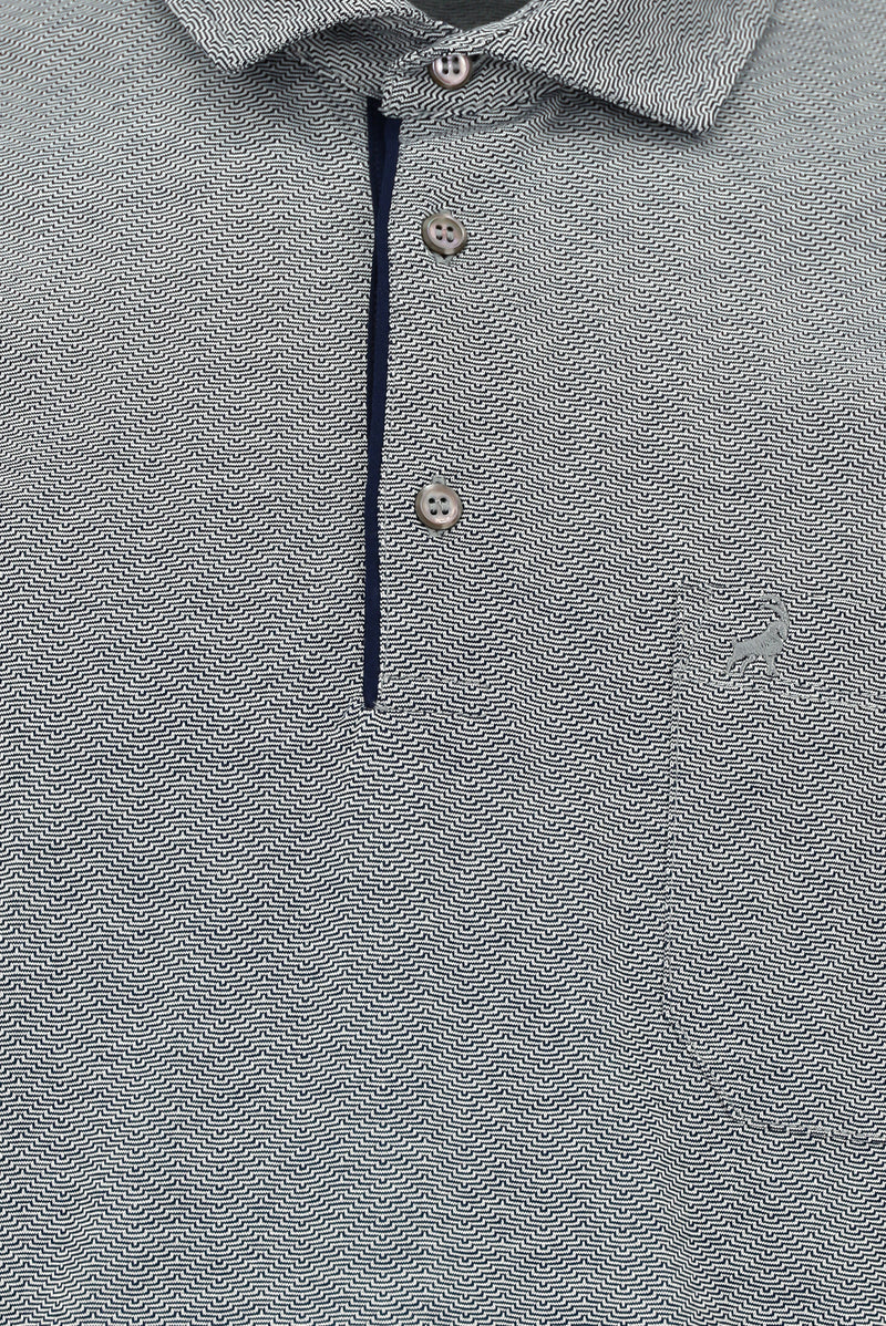 Orta Gri Regular Fit Çizgili Nakışlı Cepli Merserize Pamuk Polo Yaka T-shirt