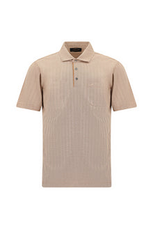 Taba Regular Fit Çizgili Nakışlı Cepli Merserize Pamuk Polo Yaka T-shirt