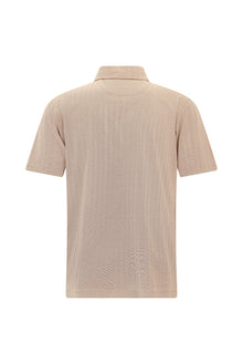 Taba Regular Fit Çizgili Nakışlı Cepli Merserize Pamuk Polo Yaka T-shirt