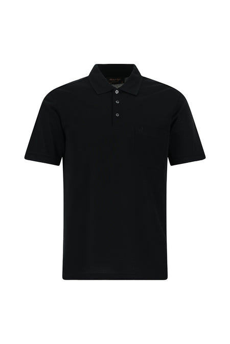 Siyah Regular Fit Pamuk Merserize Nakışlı Polo Yaka T-shirt