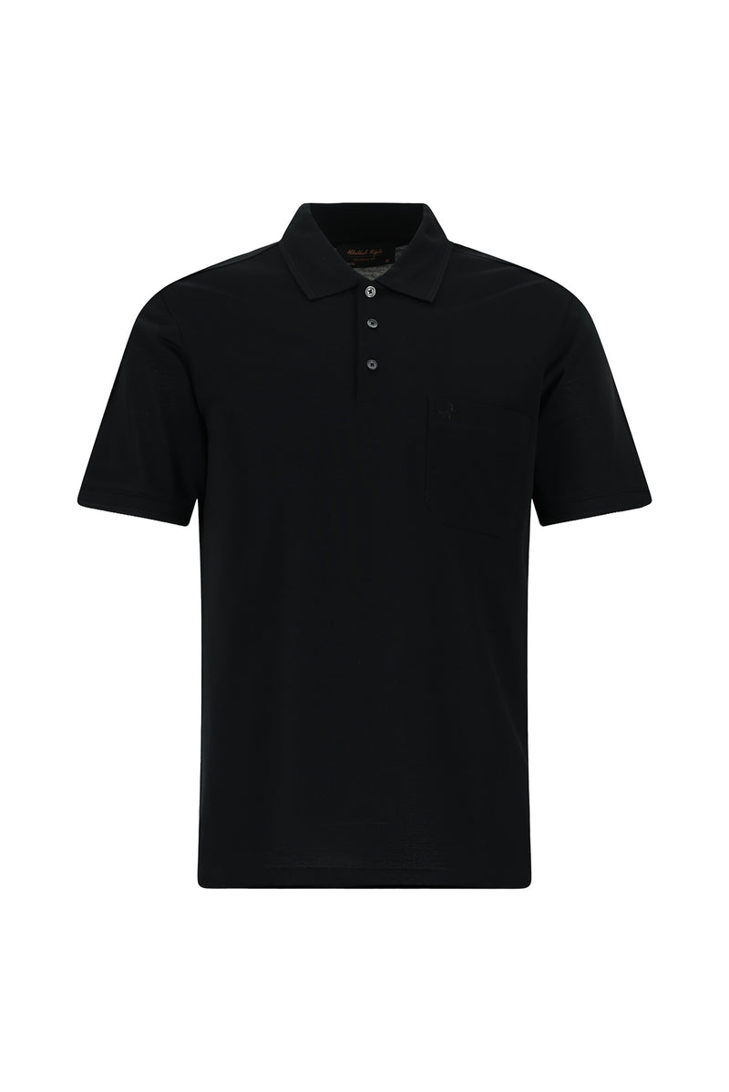 Siyah Regular Fit Pamuk Merserize Nak??l? Polo Yaka T-shirt-Abdullah Ki??l?