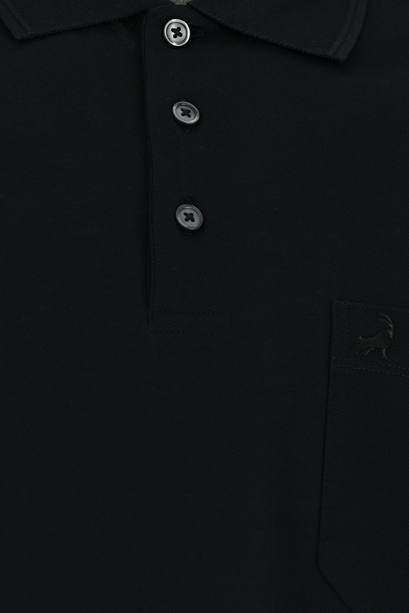 Siyah Regular Fit Pamuk Merserize Nakışlı Polo Yaka T-shirt