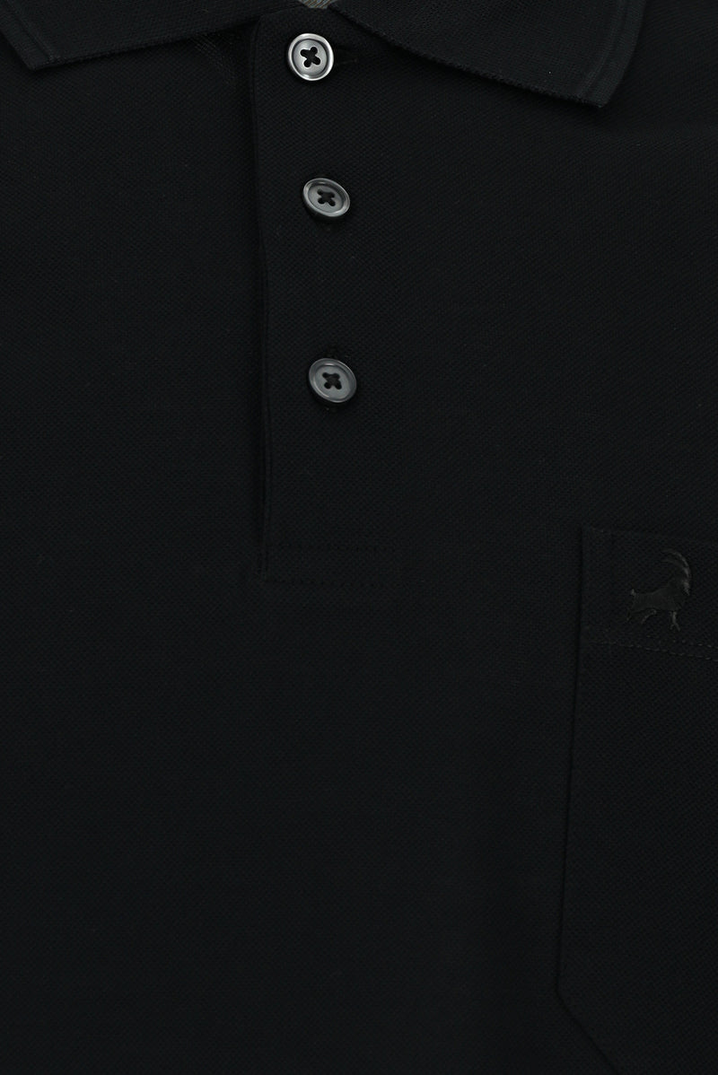 Siyah Regular Fit Pamuk Merserize Nak??l? Polo Yaka T-shirt-Abdullah Ki??l?
