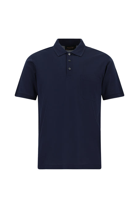Orta Lacivert Regular Fit Pamuk Merserize Nakışlı Polo Yaka T-shirt