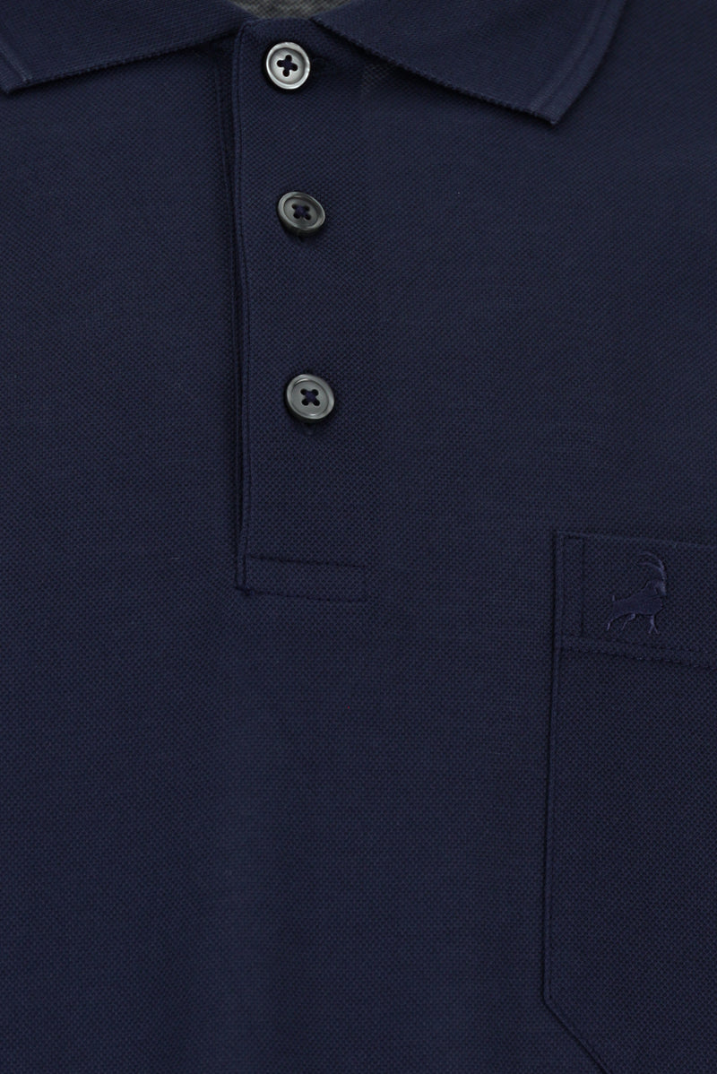 Orta Lacivert Regular Fit Pamuk Merserize Nakışlı Polo Yaka T-shirt