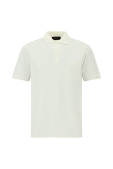 Kırık Beyaz Regular Fit Pamuk Merserize Nakışlı Polo Yaka T-shirt