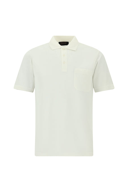 Kırık Beyaz Regular Fit Pamuk Merserize Nakışlı Polo Yaka T-shirt