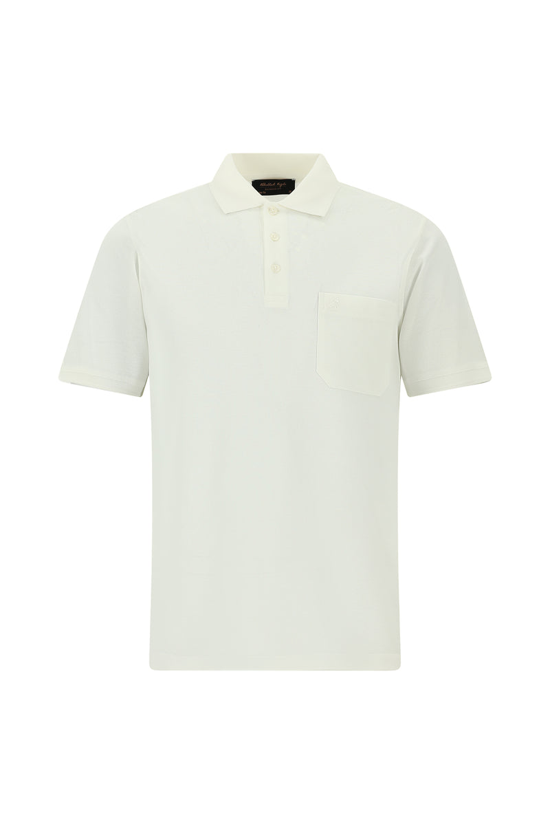 Kırık Beyaz Regular Fit Pamuk Merserize Nakışlı Polo Yaka T-shirt