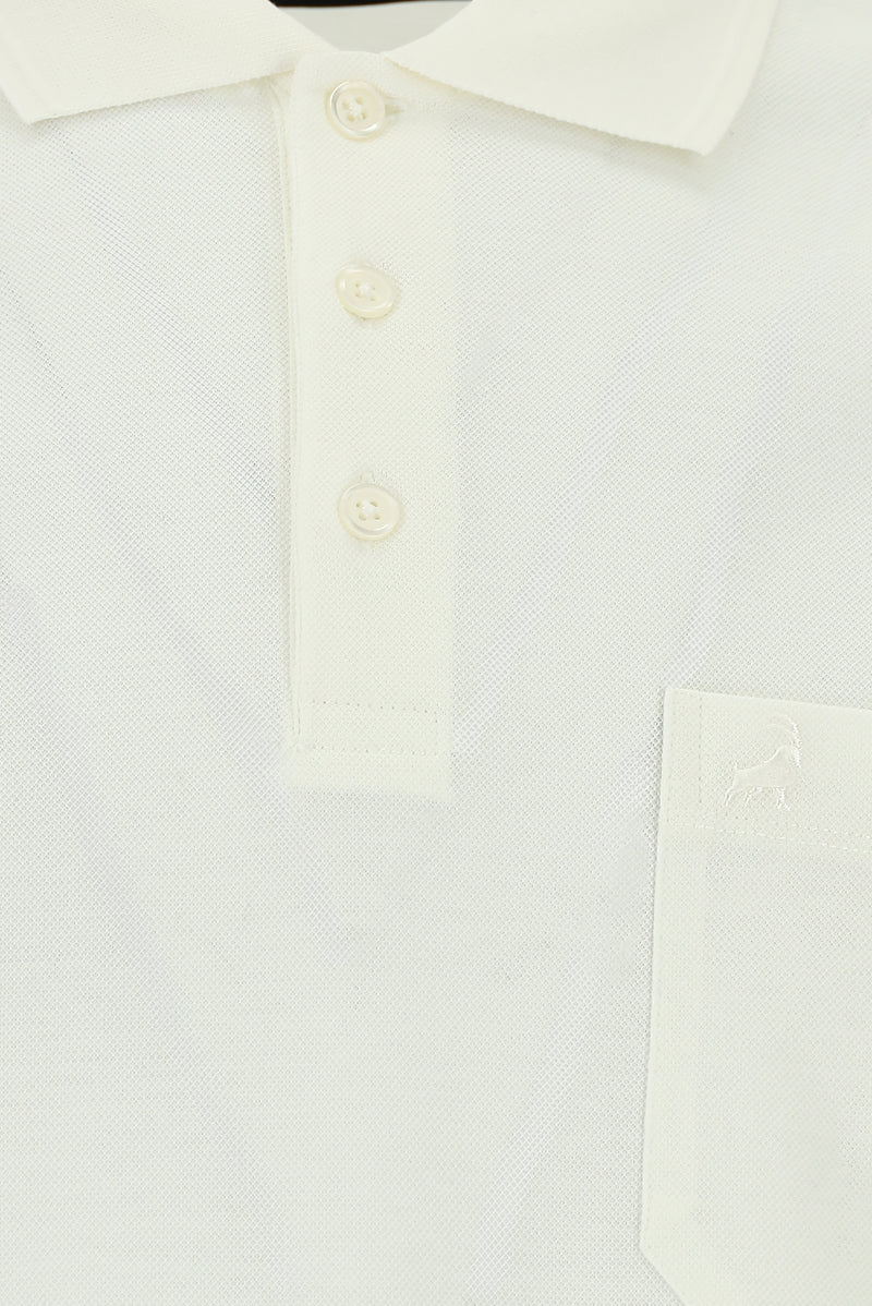 Kırık Beyaz Regular Fit Pamuk Merserize Nakışlı Polo Yaka T-shirt