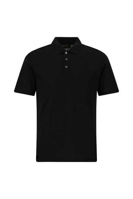 Siyah Regular Fit Pamuk Nakışlı Merserize Polo Yaka T-shirt