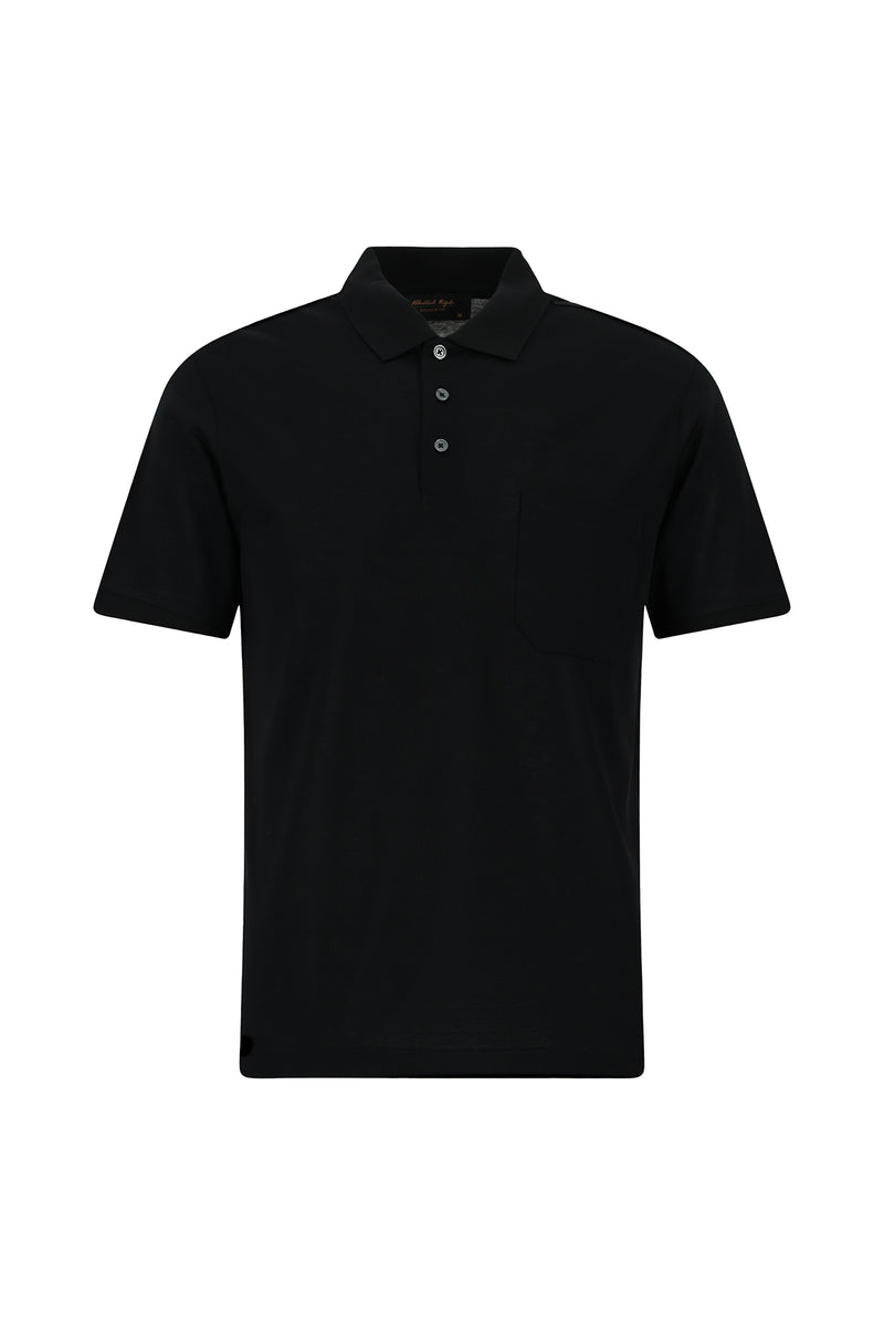 Siyah Regular Fit Pamuk Nak??l? Merserize Polo Yaka T-shirt-Abdullah Ki??l?