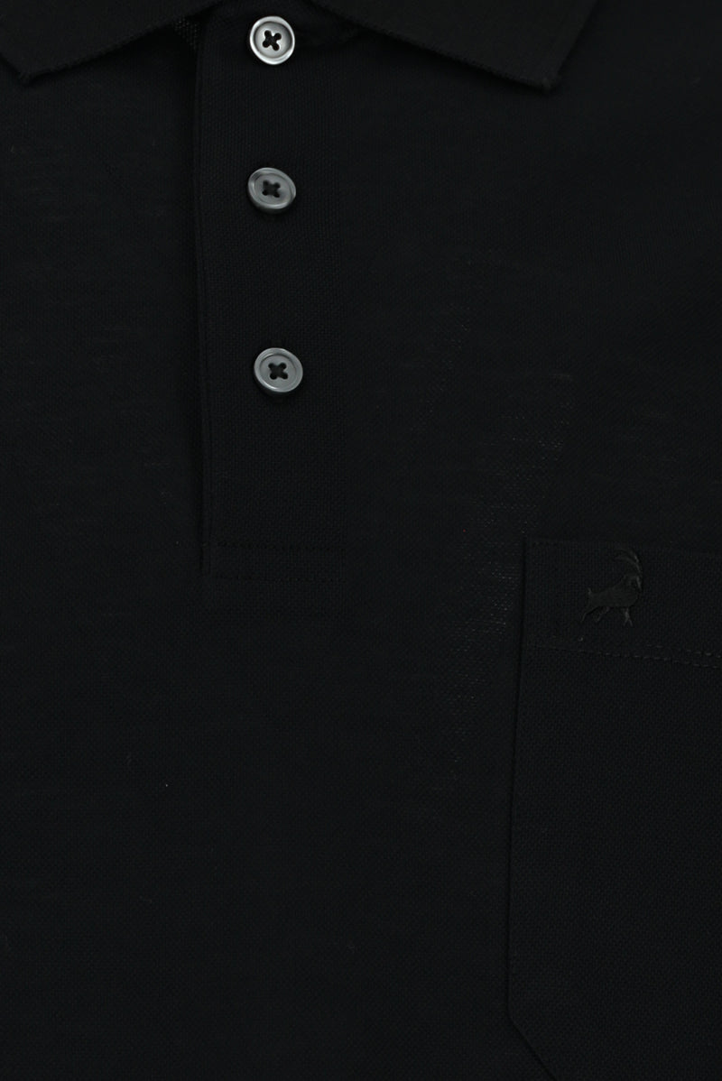 Siyah Regular Fit Pamuk Nak??l? Merserize Polo Yaka T-shirt-Abdullah Ki??l?