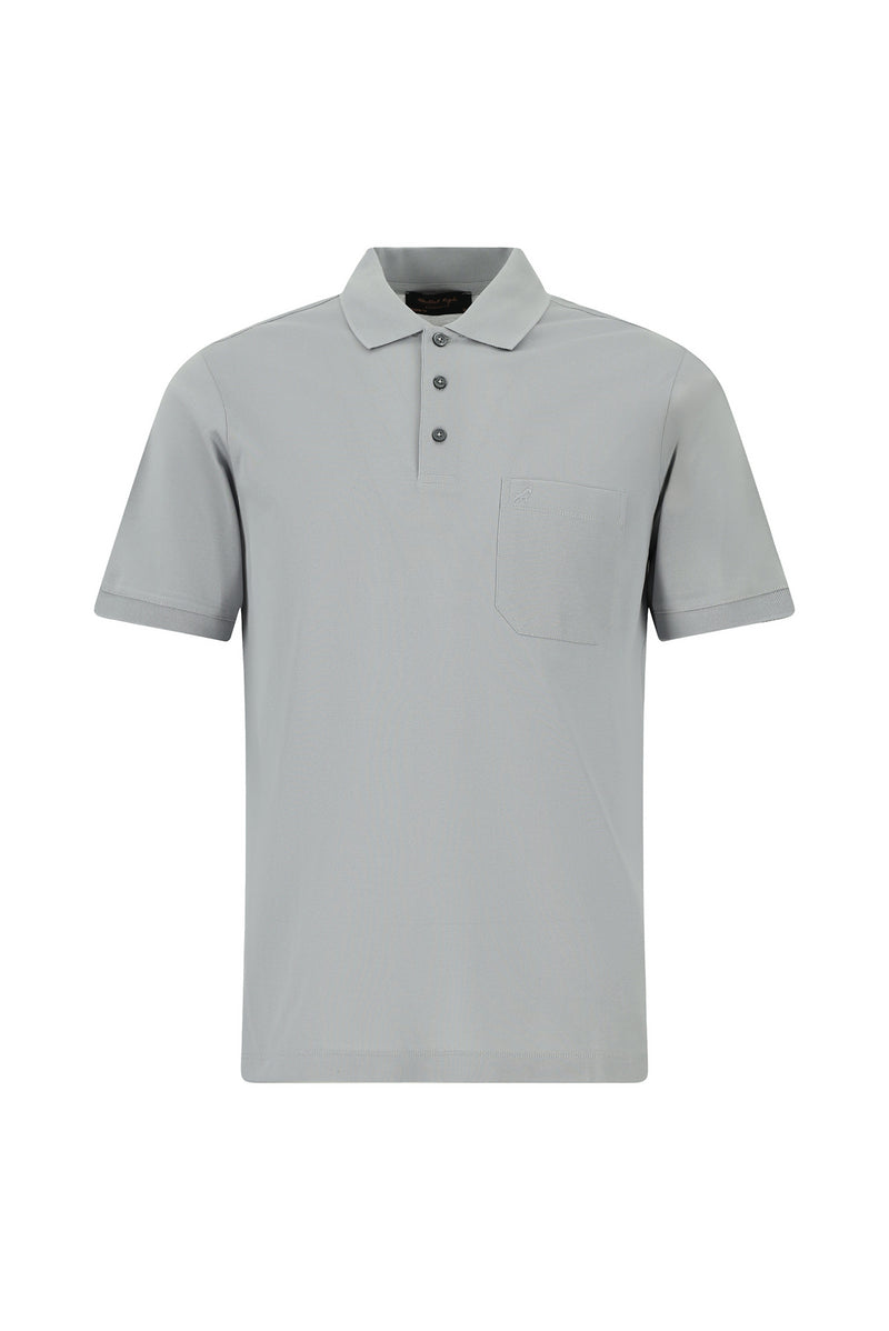 Orta Gri Regular Fit Pamuk Nak??l? Merserize Polo Yaka T-shirt-Abdullah Ki??l?