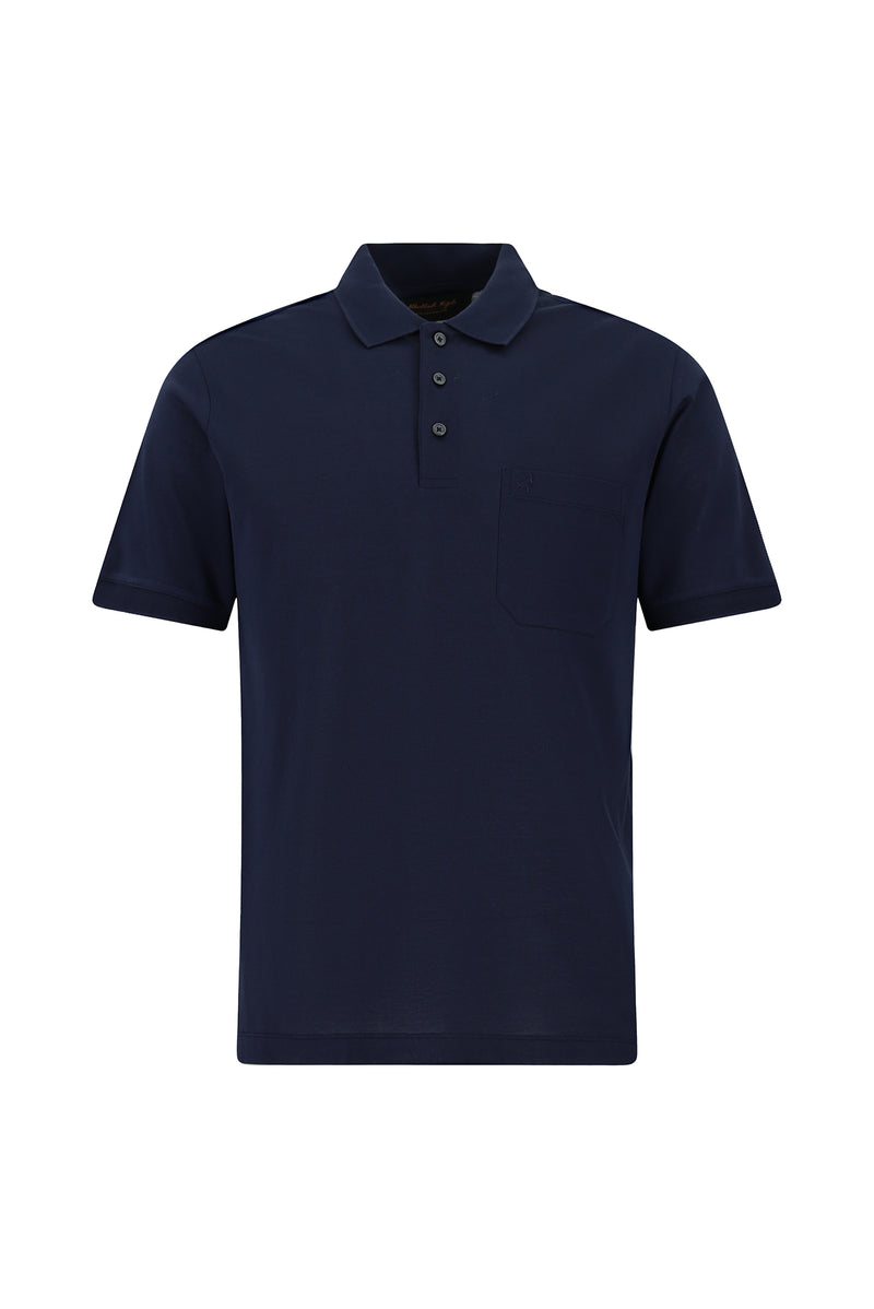 Orta Lacivert Regular Fit Pamuk Nak??l? Merserize Polo Yaka T-shirt-Abdullah Ki??l?
