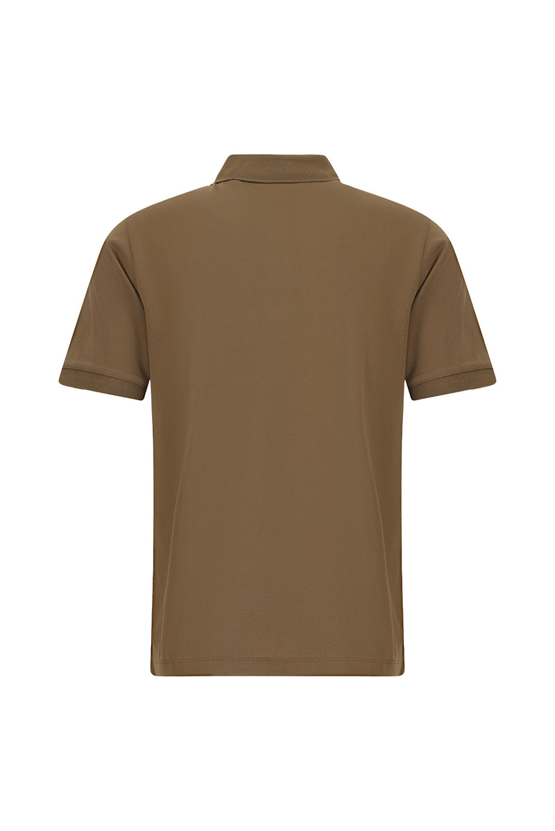 Açık Kahve  Regular Fit Pamuk Nakışlı Merserize Polo Yaka T-shirt