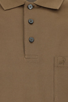 Açık Kahve  Regular Fit Pamuk Nakışlı Merserize Polo Yaka T-shirt