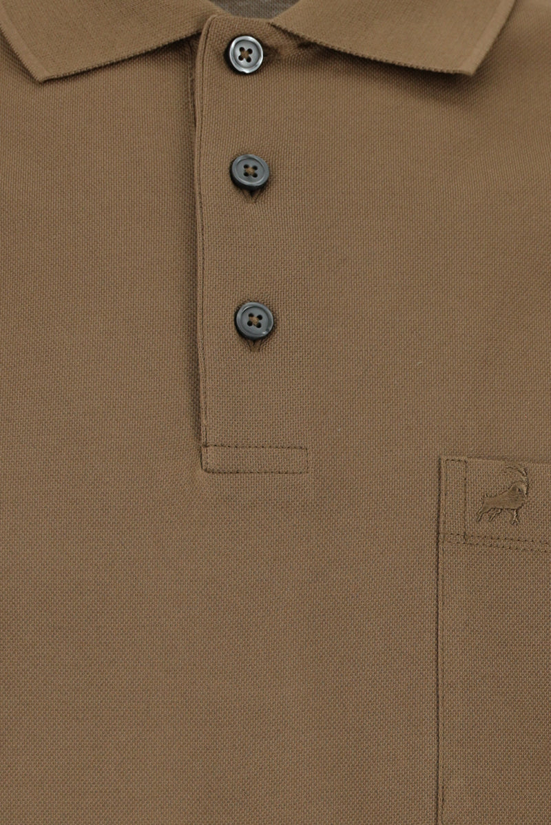 Açık Kahve  Regular Fit Pamuk Nakışlı Merserize Polo Yaka T-shirt