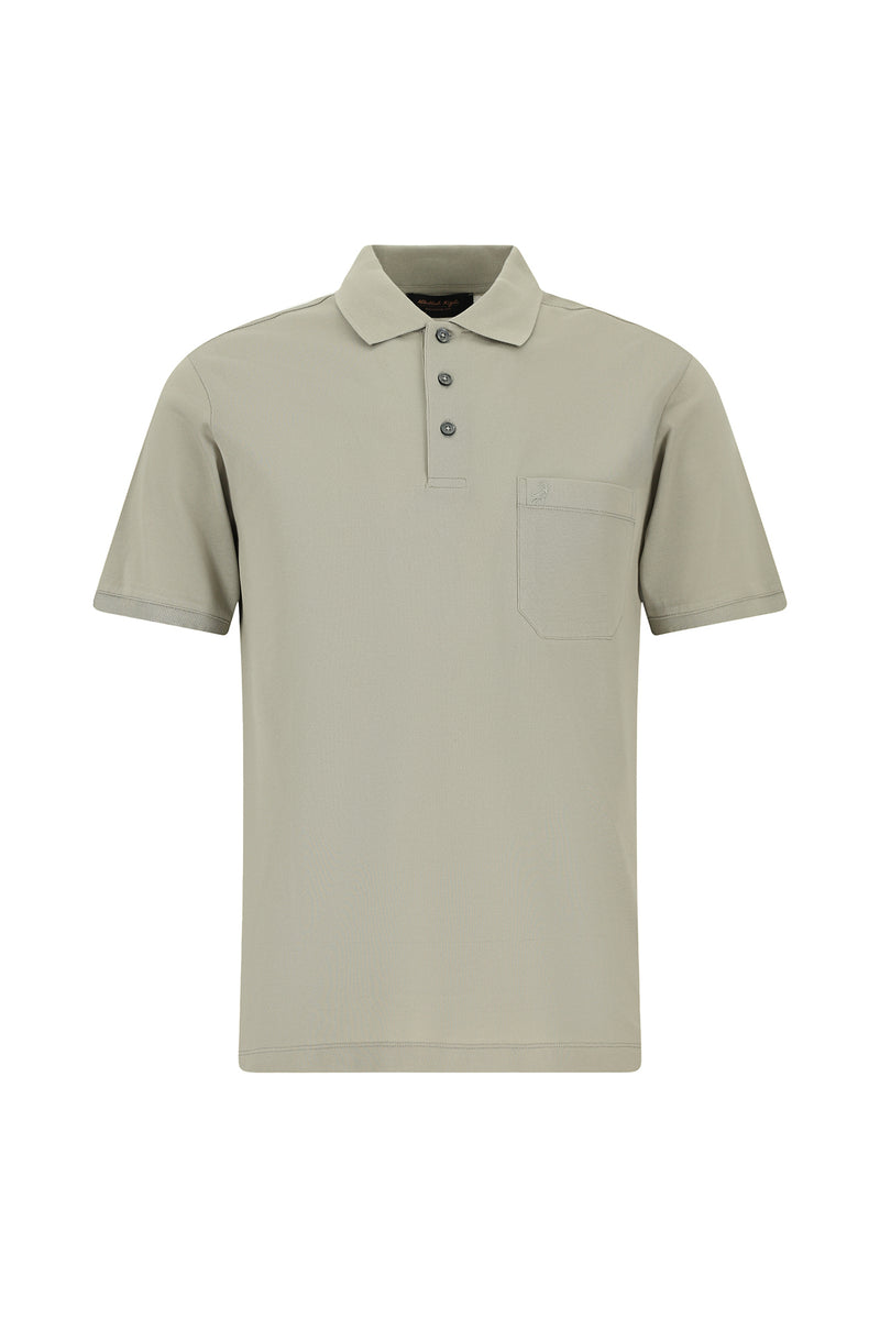 Orta Bej Regular Fit Pamuk Nakışlı Merserize Polo Yaka T-shirt