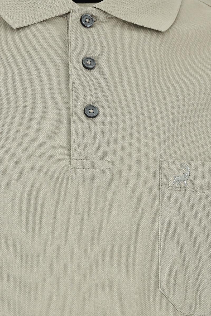 Orta Bej Regular Fit Pamuk Nakışlı Merserize Polo Yaka T-shirt