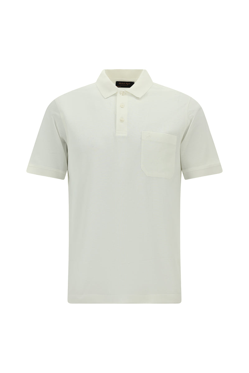 Kırık Beyaz Regular Fit Pamuk Nakışlı Merserize Polo Yaka T-shirt