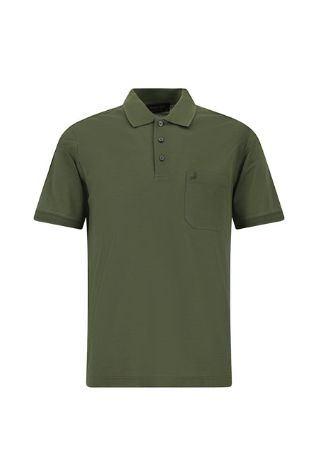 Orta Haki Regular Fit Pamuk Nakışlı Merserize Polo Yaka T-shirt