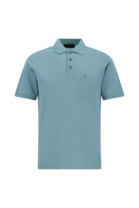 Açık Petrol Regular Fit Pamuk Nakışlı Merserize Polo Yaka T-shirt