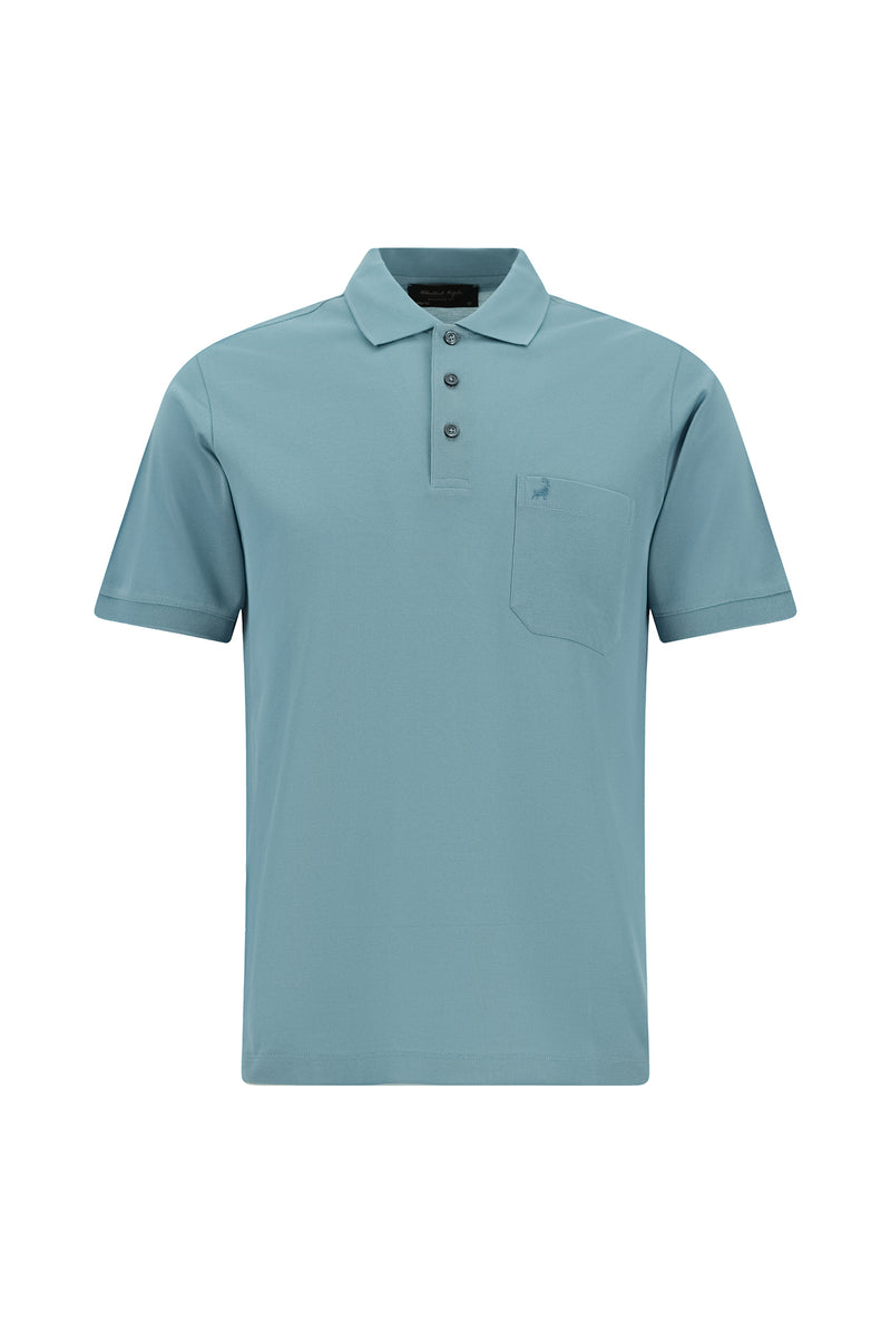 Açık Petrol Regular Fit Pamuk Nakışlı Merserize Polo Yaka T-shirt