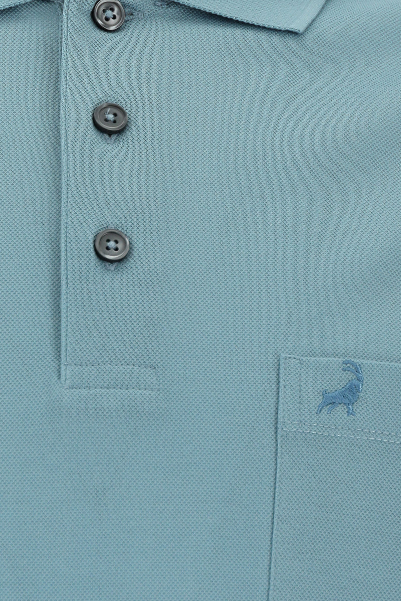 Açık Petrol Regular Fit Pamuk Nakışlı Merserize Polo Yaka T-shirt