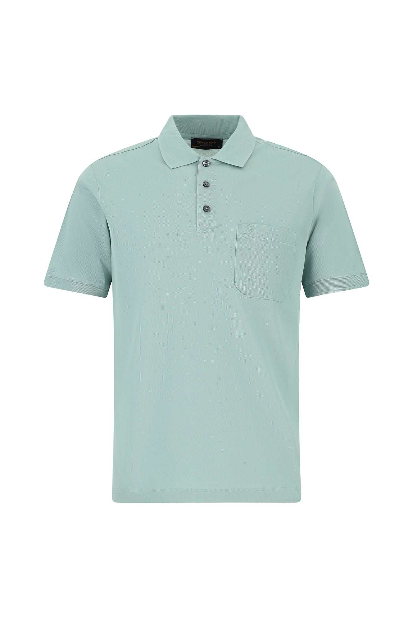 Su Yeşili Regular Fit Pamuk Nakışlı Merserize Polo Yaka T-shirt