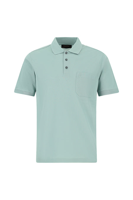 Su Yeşili Regular Fit Pamuk Nakışlı Merserize Polo Yaka T-shirt