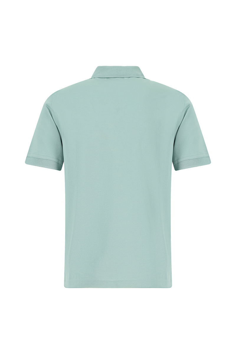 Su Yeşili Regular Fit Pamuk Nakışlı Merserize Polo Yaka T-shirt