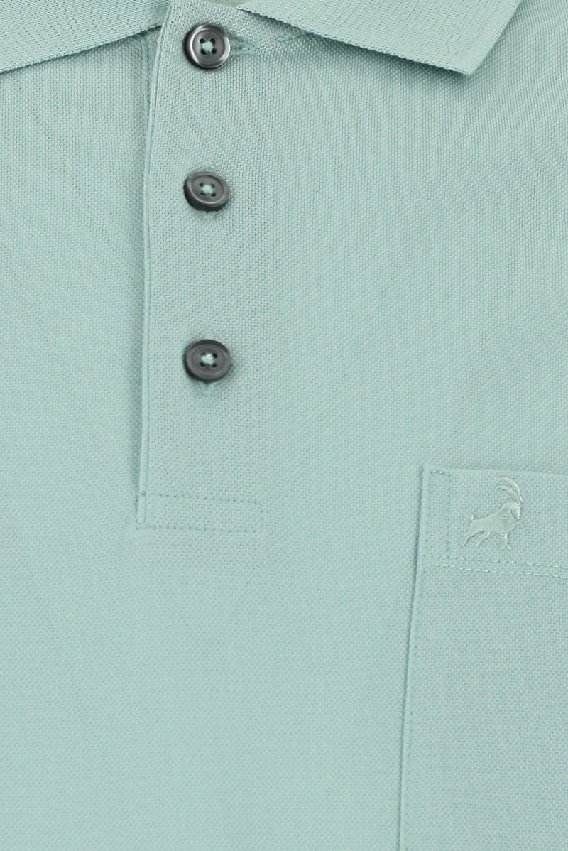 Su Yeşili Regular Fit Pamuk Nakışlı Merserize Polo Yaka T-shirt