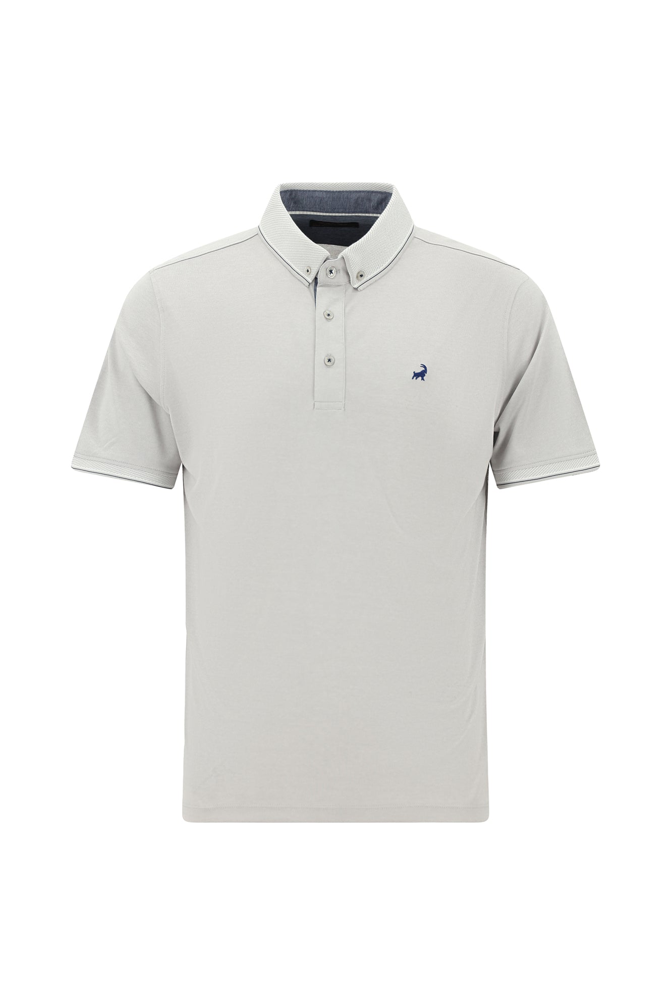 Orta Gri Regular Fit Desenli Nakışlı Pamuklu Polo Yaka T-shirt