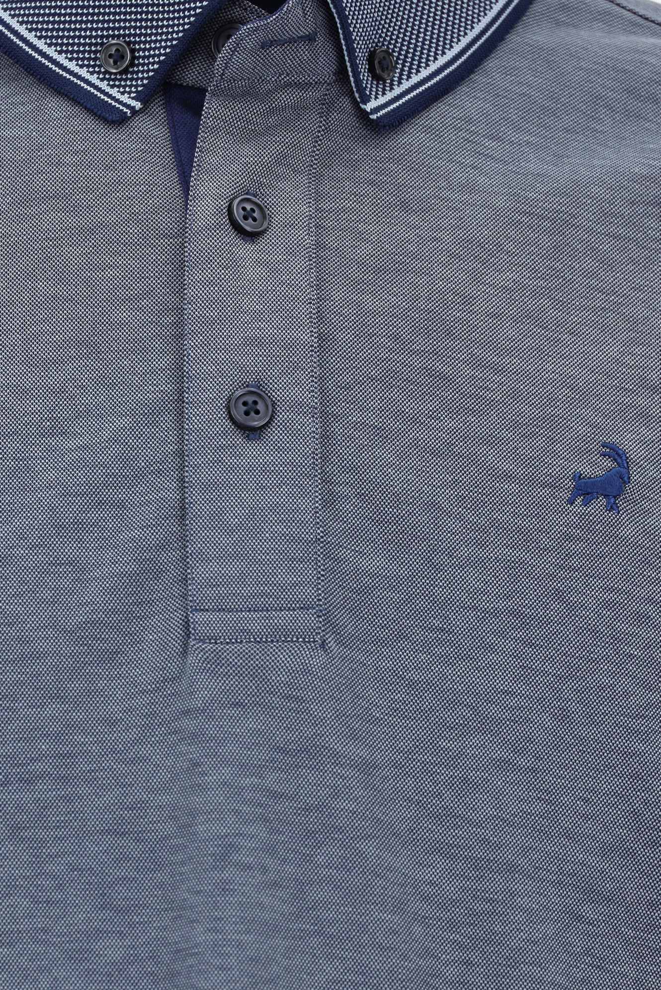 Koyu Lacivert Regular Fit Desenli Nakışlı Pamuklu Polo Yaka T-shirt