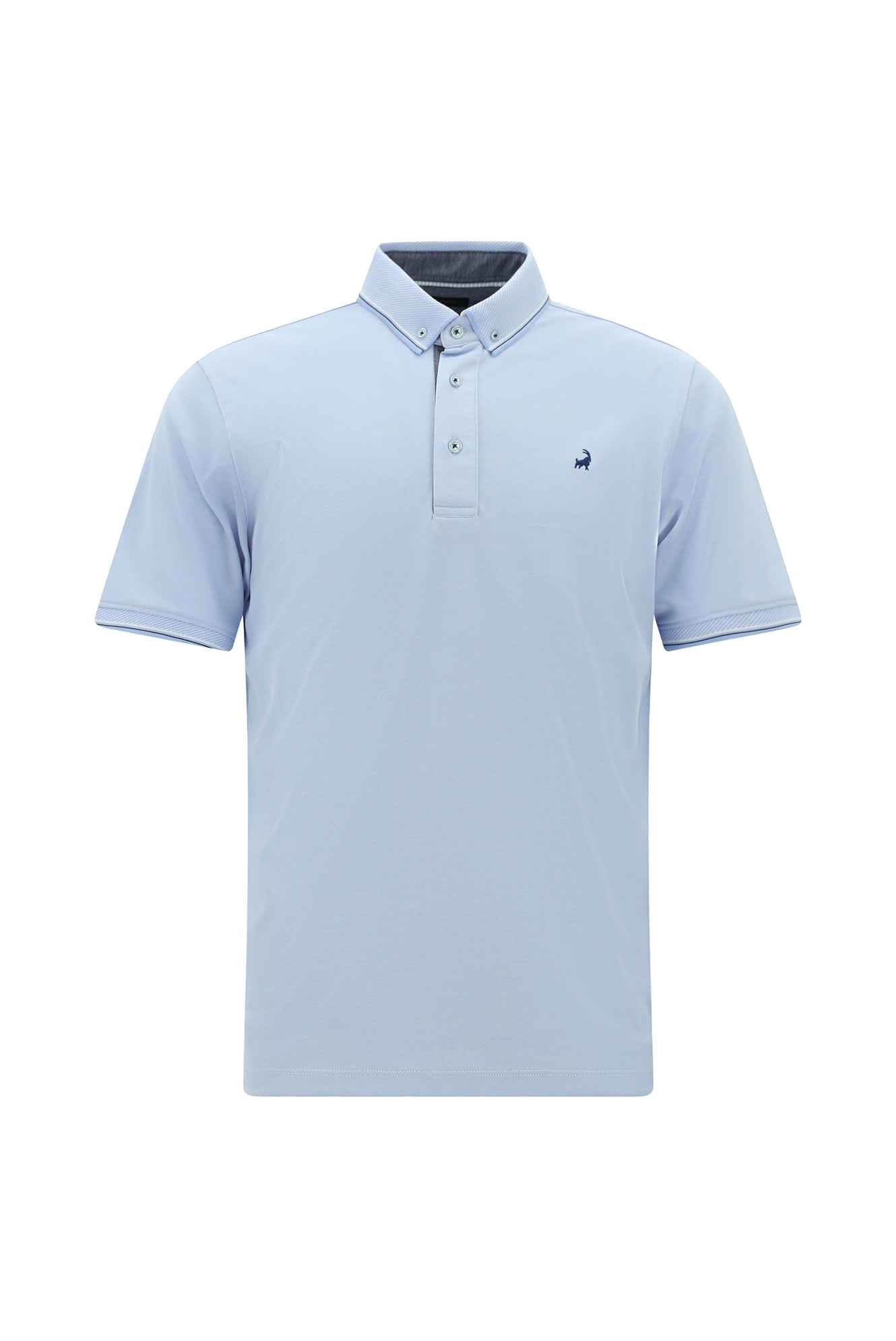 Açık Mavi Regular Fit Desenli Nakışlı Pamuklu Polo Yaka T-shirt