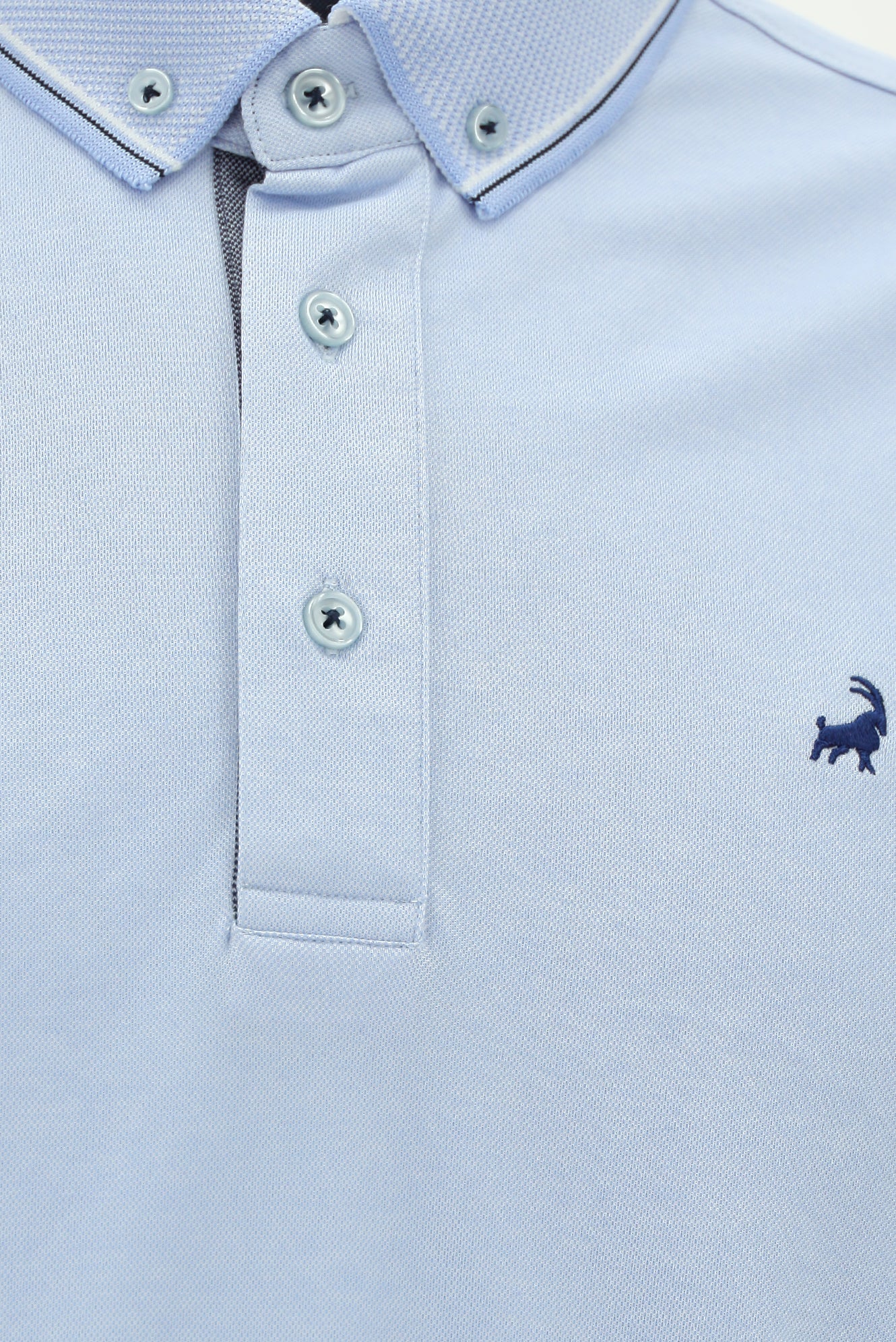 Açık Mavi Regular Fit Desenli Nakışlı Pamuklu Polo Yaka T-shirt