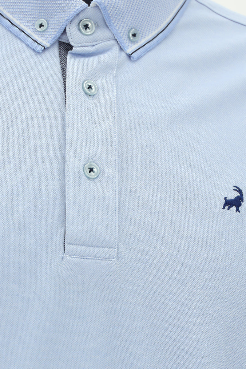 Aç?k Mavi Regular Fit Desenli Nak??l? Pamuklu Polo Yaka T-shirt-Abdullah Ki??l?
