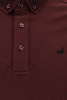 Koyu Bordo Regular Fit Desenli Nakışlı Pamuklu Polo Yaka T-shirt