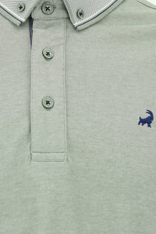 Çimen Yeşili Regular Fit Desenli Nakışlı Pamuklu Polo Yaka T-shirt