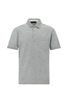 Orta Gri Regular Fit Çizgili Merserize Pamuklu Keten Polo Yaka T-shirt