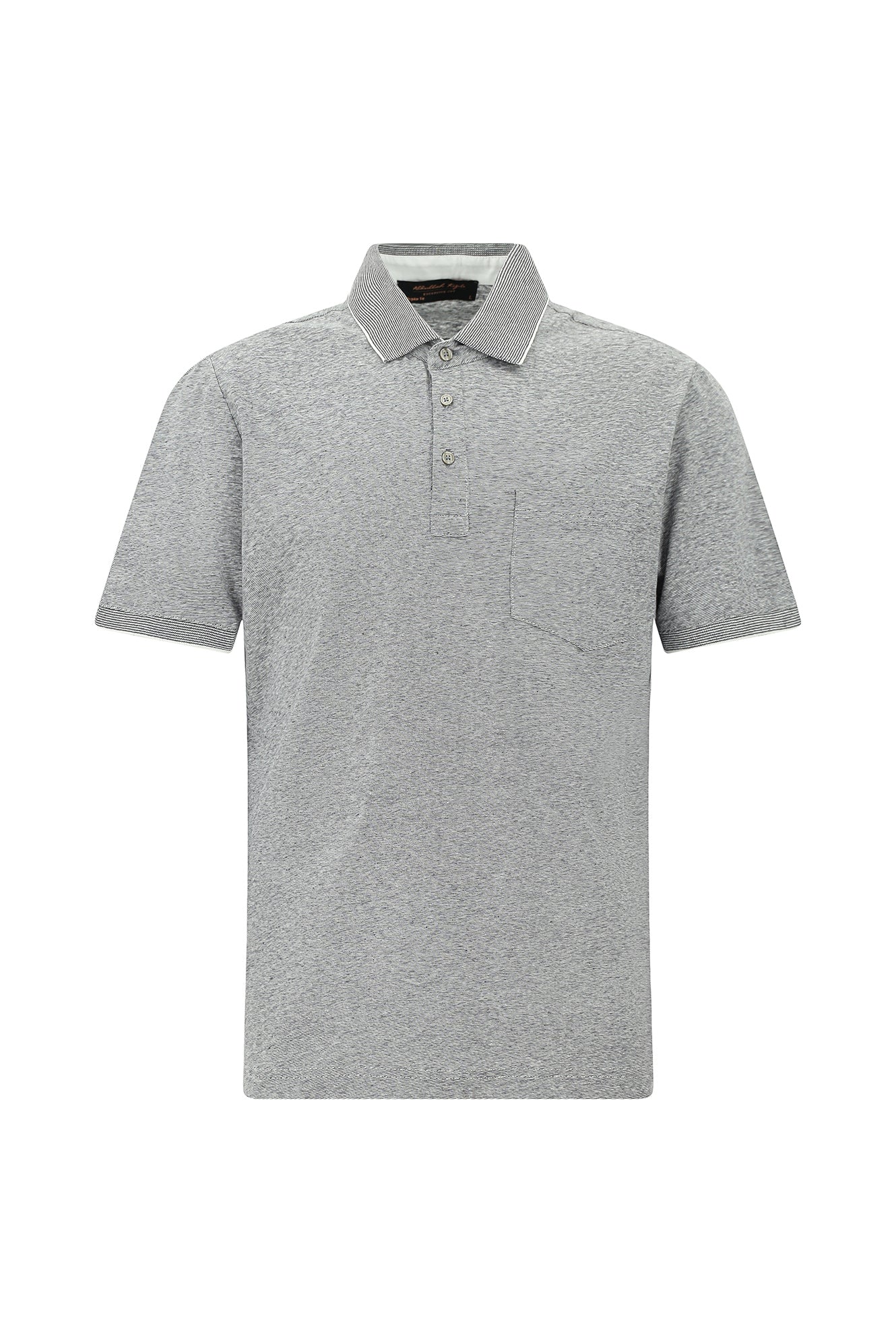 Orta Gri Regular Fit Çizgili Merserize Pamuklu Keten Polo Yaka T-shirt-Abdullah Ki??l?