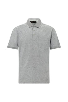 Orta Gri Regular Fit Çizgili Merserize Pamuklu Keten Polo Yaka T-shirt-Abdullah Ki??l?